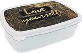 Broodtrommel Wit - Lunchbox - Brooddoos - Quotes - Zelfvertrouwen - Goud - Zwart - 18x12x6 cm - Volwassenen
