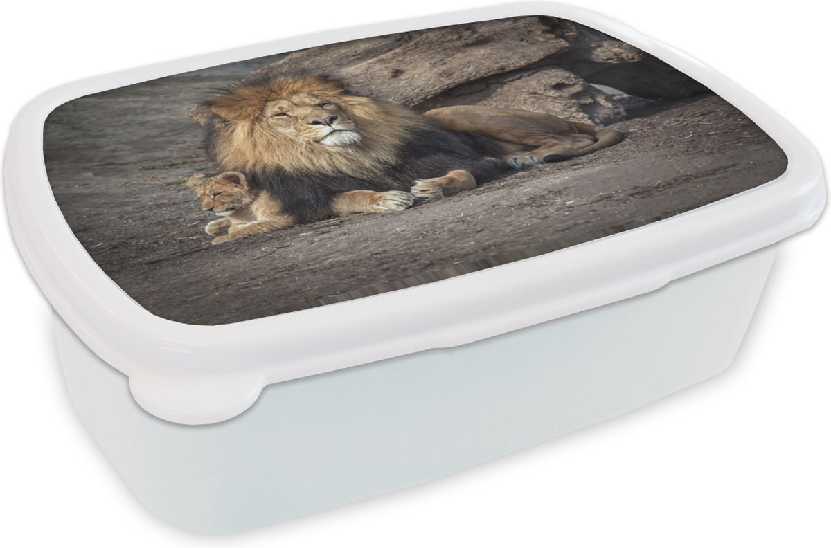 Broodtrommel Wit - Lunchbox - Brooddoos - Dieren - Wild - Kleuren - 18x12x6 cm - Volwassenen