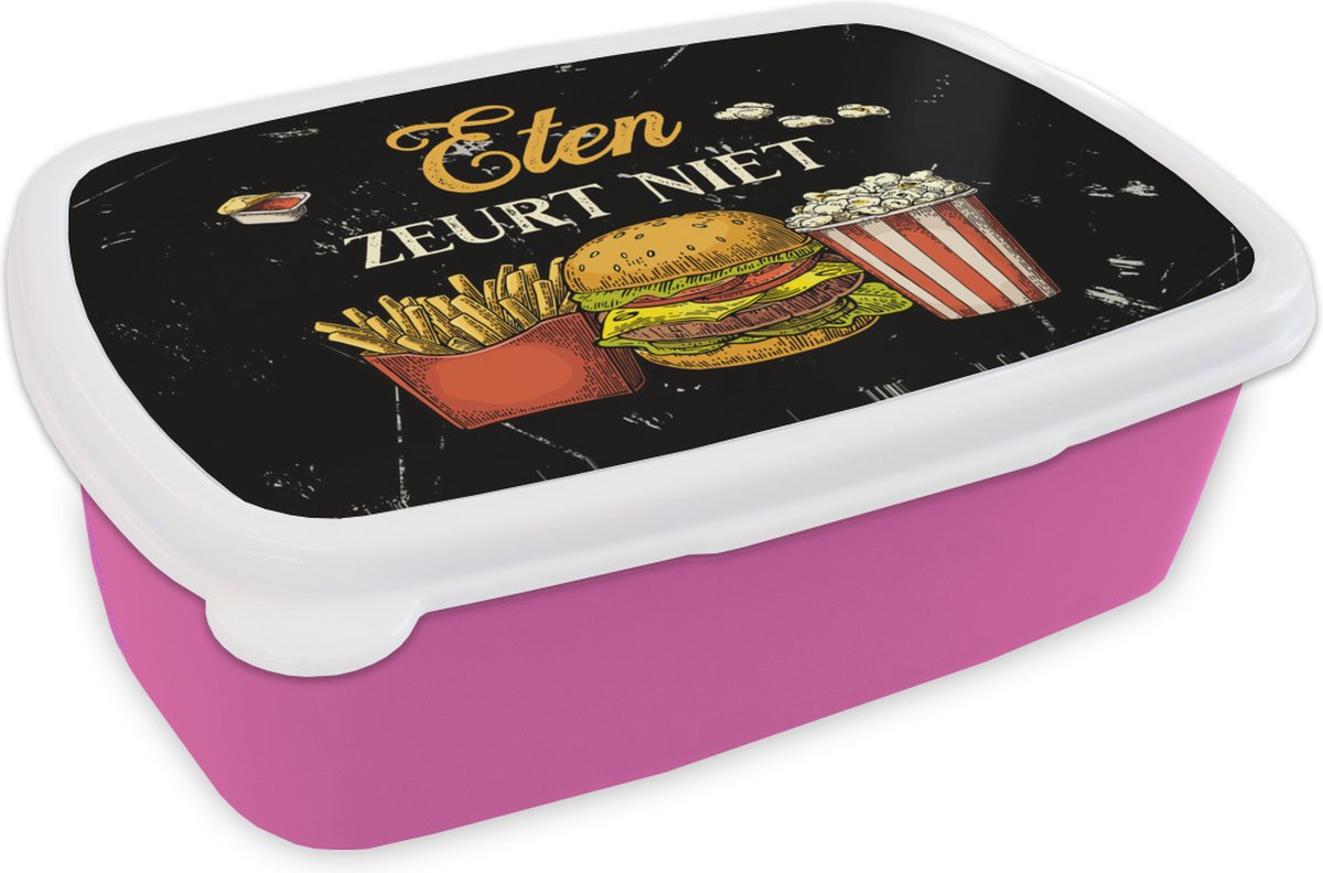 Broodtrommel Roze - Lunchbox - Brooddoos - Eten - Saus - Tekst - 18x12x6 cm - Kinderen - Meisje