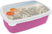 Broodtrommel Roze - Lunchbox - Brooddoos - Schelpen - Zeester - Zand - 18x12x6 cm - Kinderen - Meisje