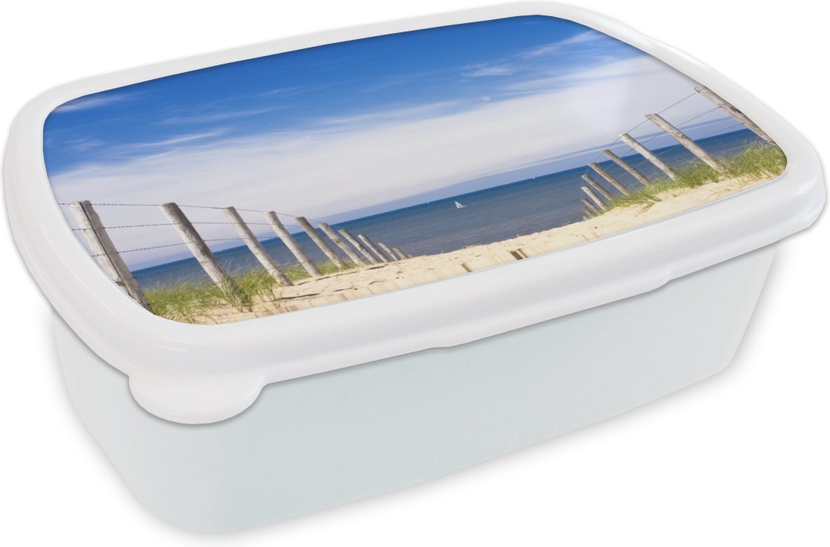 Broodtrommel Wit - Lunchbox - Brooddoos - Zee - Lucht - Blauw - 18x12x6 cm - Volwassenen