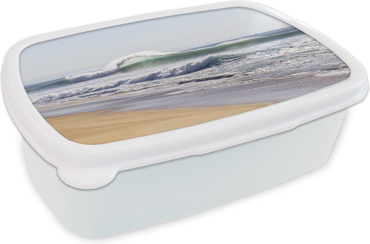 Broodtrommel Wit - Lunchbox - Brooddoos - Strand - Golven - Zee - 18x12x6 cm - Volwassenen