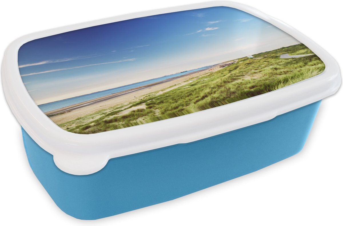 Broodtrommel Blauw - Lunchbox - Brooddoos - Strand - Duin - Groen - 18x12x6 cm - Kinderen - Jongen