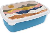 Broodtrommel Blauw - Lunchbox - Brooddoos - Patronen - Goud - Pastel - 18x12x6 cm - Kinderen - Jongen