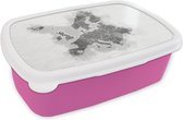 Broodtrommel Roze - Lunchbox - Brooddoos - Kaart - Europa - Zwart - Wit - 18x12x6 cm - Kinderen - Meisje