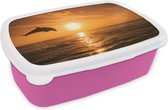 Broodtrommel Roze - Lunchbox - Brooddoos - Dolfijn - Zon - Zee - 18x12x6 cm - Kinderen - Meisje