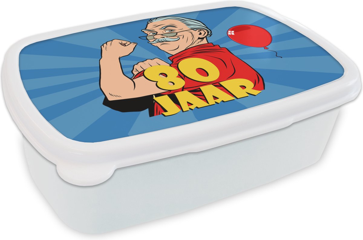 Broodtrommel Wit - Lunchbox - Brooddoos - Verjaardag - Man - 80 Jaar - 18x12x6 cm - Volwassenen