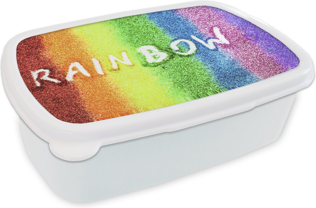 Broodtrommel Wit - Lunchbox - Brooddoos - Regenboog - 18x12x6 cm - Volwassenen