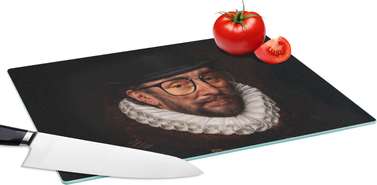 Glazen Snijplank - 39x28 - Willem van Oranje - Adriaen Thomasz - Bril - Snijplanken Glas