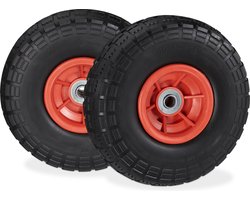 2x steekwagenwiel 4.1/3.5-4'' - anti lek - tot 150kg - 260x85mm - massief rubber - zwart-rood