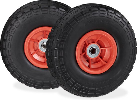 2x steekwagenwiel 4.1/3.5-4'' - anti lek - tot 150kg - 260x85mm - massief rubber - zwart-rood