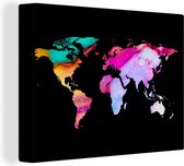 Wanddecoratie Wereldkaart - Regenboog - Zwart - Canvas - 40x30 cm