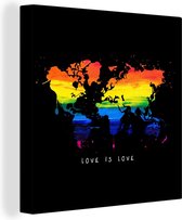 Wanddecoratie Wereldkaart - Pride - Love - Canvas - 50x50 cm