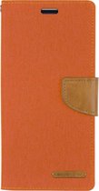 Telefoonhoesje geschikt voor iPhone 13 Mini - Mercury Canvas Diary Wallet Case - Hoesje met Pasjeshouder -Oranje