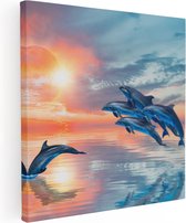 Artaza Peinture Sur Toile Groupe De Dauphins Sautant Hors De L' Water - 70x70 - Photo Sur Toile - Impression Sur Toile