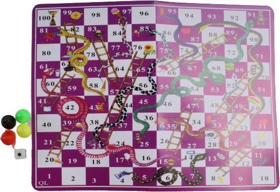 Boek: reisspel slangen en ladders spel 16,5 x 9 cm paars, geschreven door LG-Imports