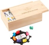 dominospel Mexican train hout naturel/wit 65-delig
