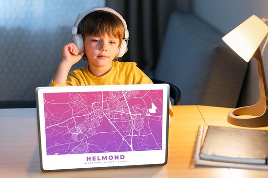 Laptop sticker - 10.1 inch - Stadskaart - Helmond - Paars - Nederland - 25x18cm - Laptopstickers - Laptop skin - Cover