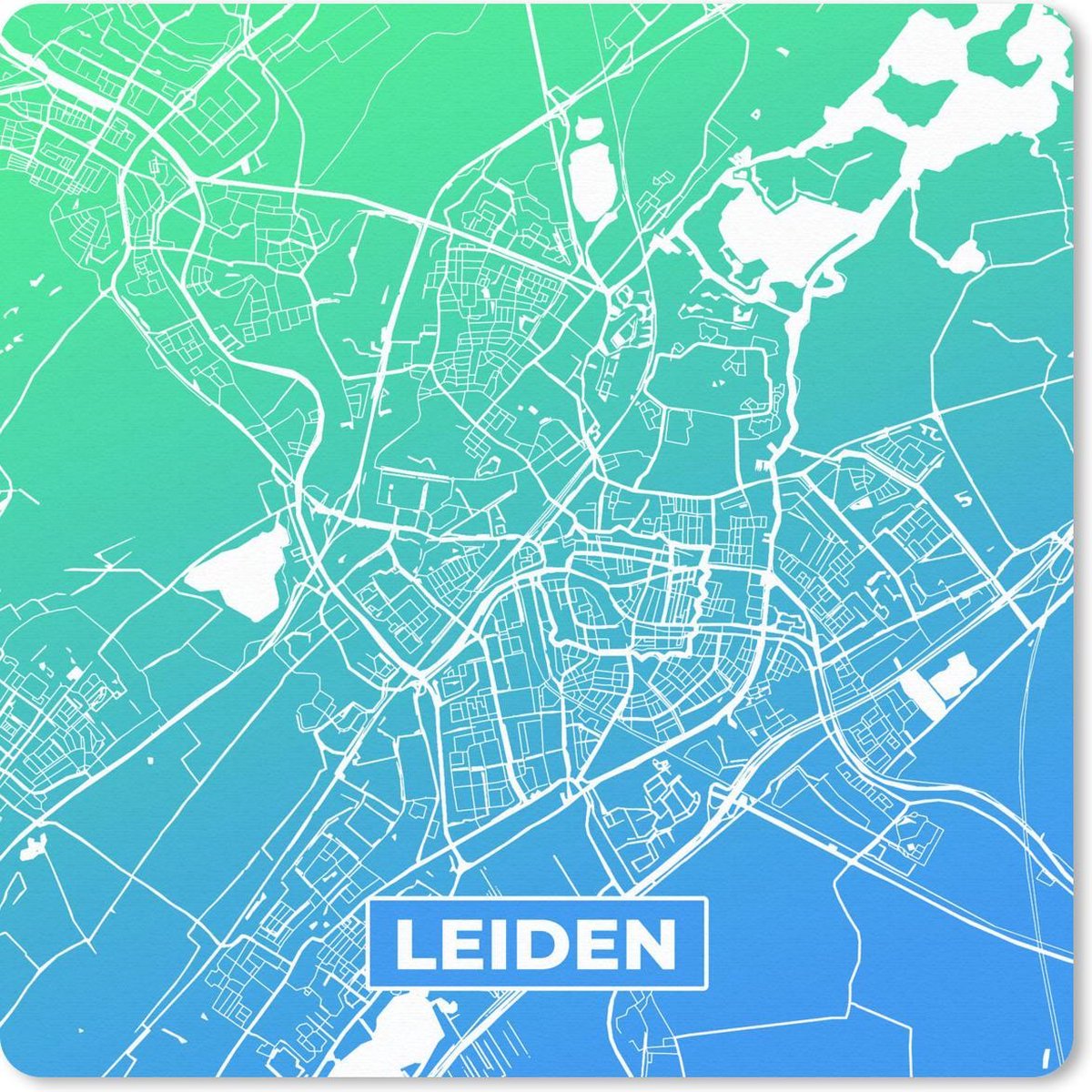 Muismat 20x20 cm - Mousepad Stadskaart - Leiden - Blauw - Groen - Muismatten