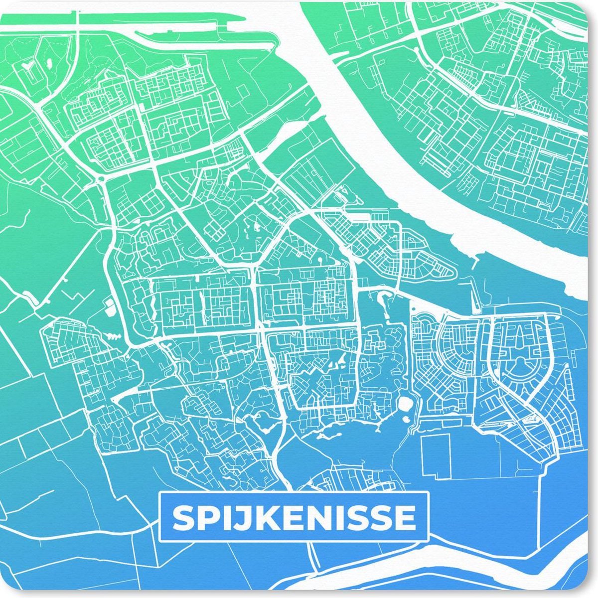 Muismat 30x30 cm - Mousepad Stadskaart - Spijkenisse - Blauw - Muismatten