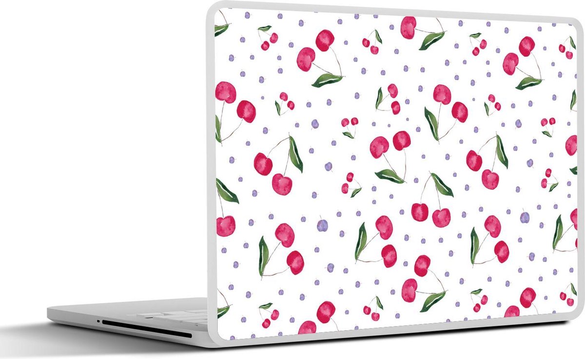 Laptop sticker - 10.1 inch - Kersen - Fruit - Wit - 25x18cm - Laptopstickers - Laptop skin - Cover