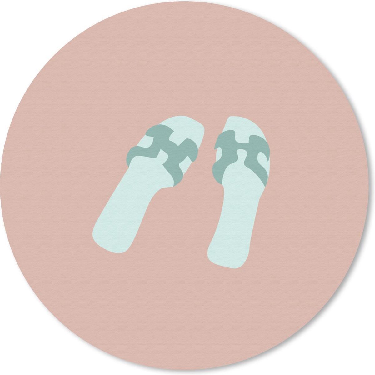 Muismat rond 50x50 cm - Mousepad Zomer - Slippers - Blauw - Ronde muismatten