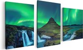 Artaza Canvas Schilderij Drieluik Noorderlicht bij de Watervallen in IJsland - 120x60 - Foto Op Canvas - Canvas Print