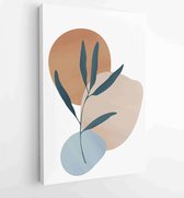 Canvas schilderij - Earth tone background foliage line art drawing with abstract shape 4 -    – 1928942360 - 80*60 Vertical