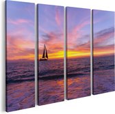 Artaza Canvas Schilderij Vierluik Zeilboot Silhouet bij Zonsondergang - 80x60 - Foto Op Canvas - Canvas Print