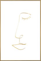 JUNIQE - Poster met kunststof lijst Line Portrait gouden -40x60 /Goud