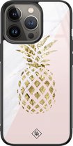 iPhone 13 Pro hoesje glass - Ananas | Apple iPhone 13 Pro  case | Hardcase backcover zwart