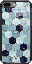 iPhone 8 Plus/7 Plus hoesje glass - Blue cubes | Apple iPhone 8 Plus case | Hardcase backcover zwart