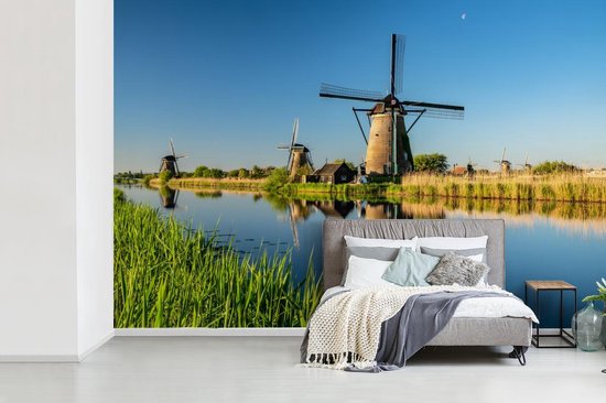 Papier peint - Papier peint Papier peint photo Clear Day aux moulins à vent de Kinderdijk aux Pays- Nederland - Largeur 525 cm x Hauteur 350 cm