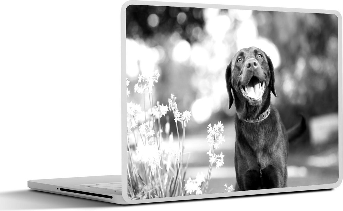 Afbeelding van product SleevesAndCases  Laptop sticker - 10.1 inch - Een Labrador Retriever met bloemen - zwart wit