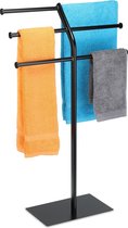 relaxdays porte-serviettes avec 3 tiges - porte-serviettes sur pied - porte-serviettes en acier noir