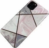 Apple iPhone 12 Pro Max - Silicone zacht hoesje Lena marmer wit roze - Geschikt voor