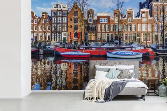 Papier peint Papier peint photo en vinyle - Canal à Amsterdam largeur 360 cm x hauteur 240 cm - Tirage photo sur papier peint (disponible en 7 tailles)