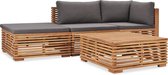 Decoways - 4-delige Loungeset met kussens massief teakhout