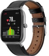 Strap-it Smartwatch bandje leer - geschikt voor Xiaomi Amazfit GTS 1-2-3-4 - Mini / Bip / Bip S / Bip Lite / Bip U Pro / Amazfit GTR 42mm - strak zwart