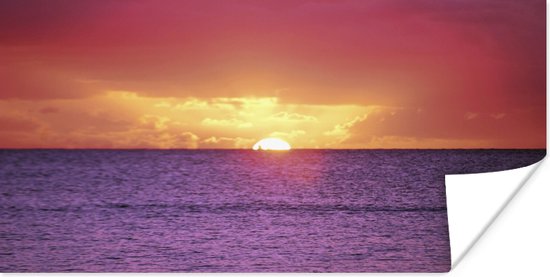 Poster Zonsondergang over paarse zee - 120x60 cm