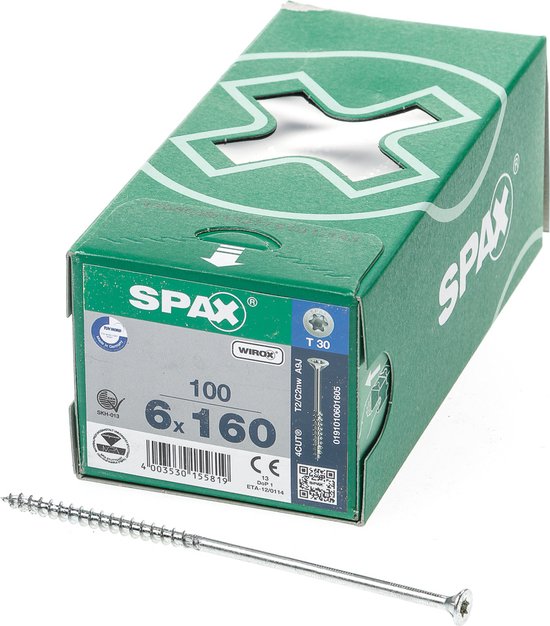 Vis pour aggloméré Spax Torx galvanisé 6,0 x 160-100 pcs