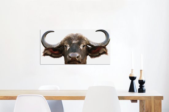 Décoration murale Métal - Peinture Aluminium Industriel - Buffle - Buffle d'eau - Tête - Vache - Cornes - Garçons - Filles - 120x60 cm - Dibond - Photo sur aluminium - Décoration murale industrielle - Pour le salon/chambre