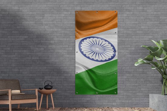 Affiche de clôture Gros plan du drapeau de l'Inde - 100x200 cm - Toile de jardin