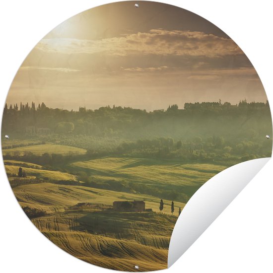 Tuincirkel Toscane - Landschap - Zon - 90x90 cm - Ronde Tuinposter - Buiten