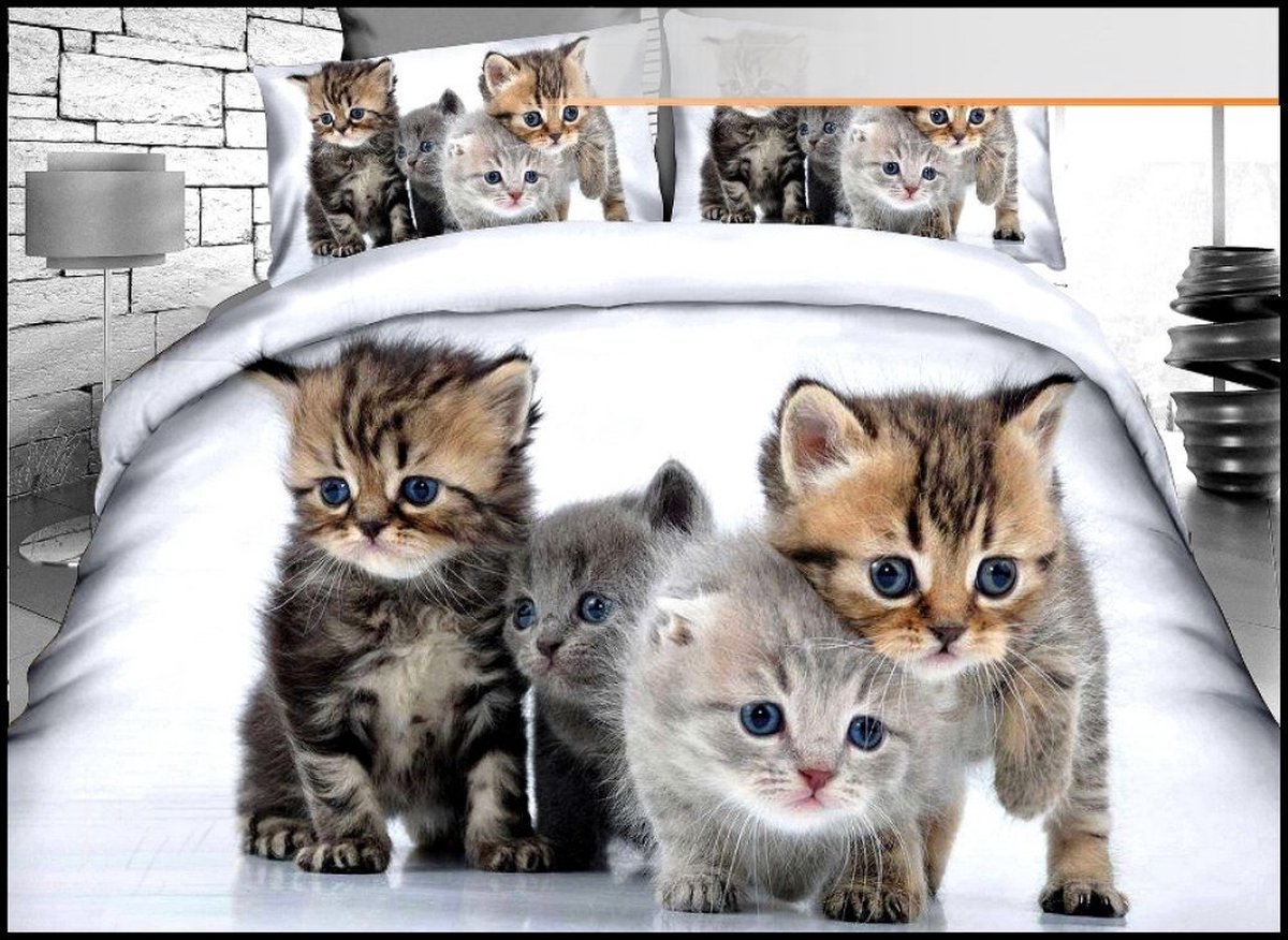 Dekbedovertrek tweepersoons 4 Kittens - poezen 160x200cm met 2 kussenslopen  100%... | bol.com