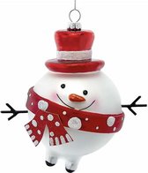 Kurt S. Adler Kerstornament - Sneeuwpop - glas - rood wit - groot - 13cm