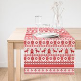 Velvet textiel tafelloper - Kerst rode rendieren - Christmas - Kerst tafelkleed 45x135cm