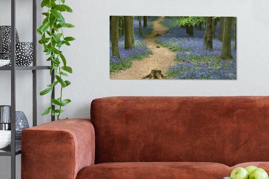 Toile Peinture Forêt - Chemin - Fleurs - Blauw - 80x40 cm - Décoration murale
