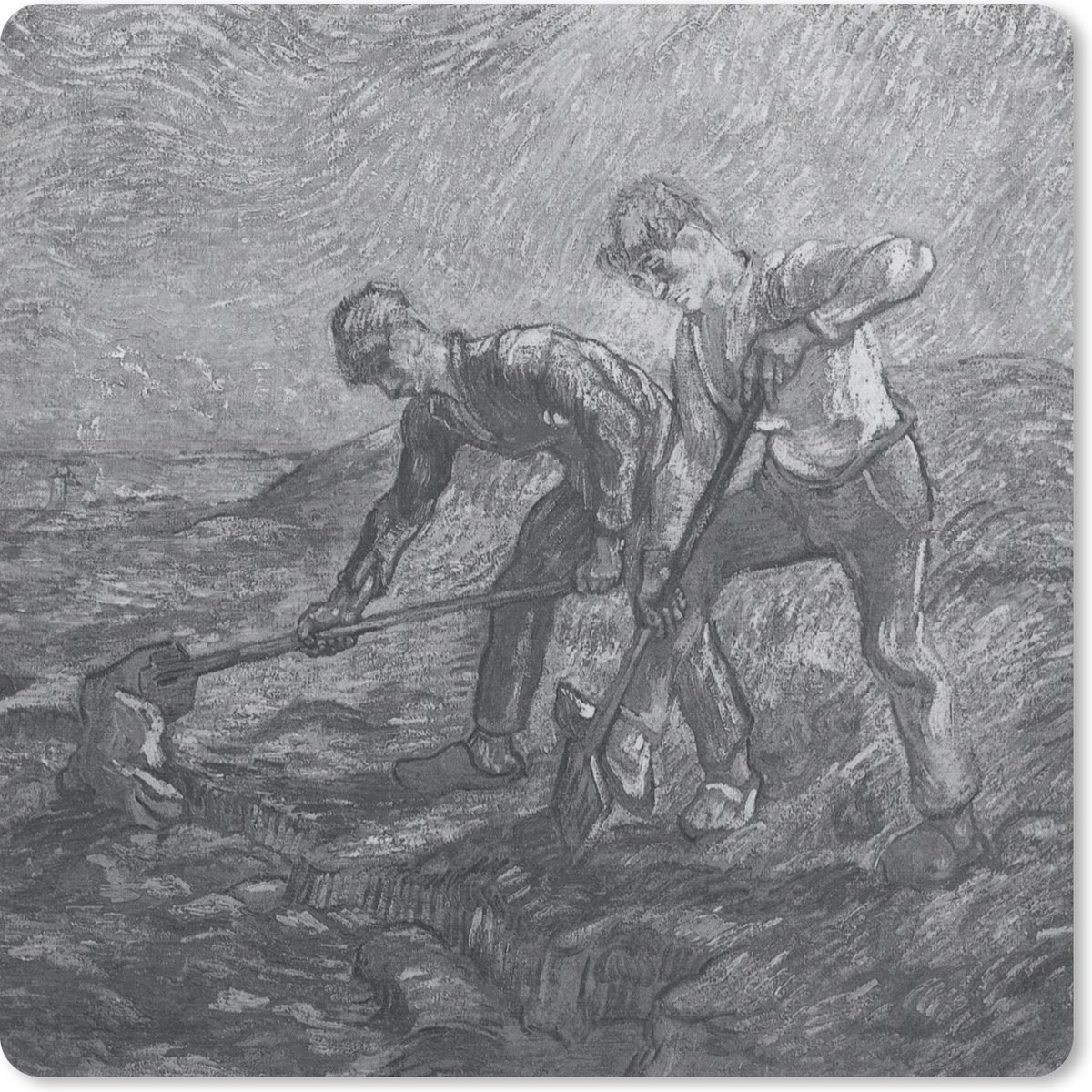 Muismat 30x30 cm - Mousepad De gravers - Vincent van Gogh - Zwart - Wit - Muismatten