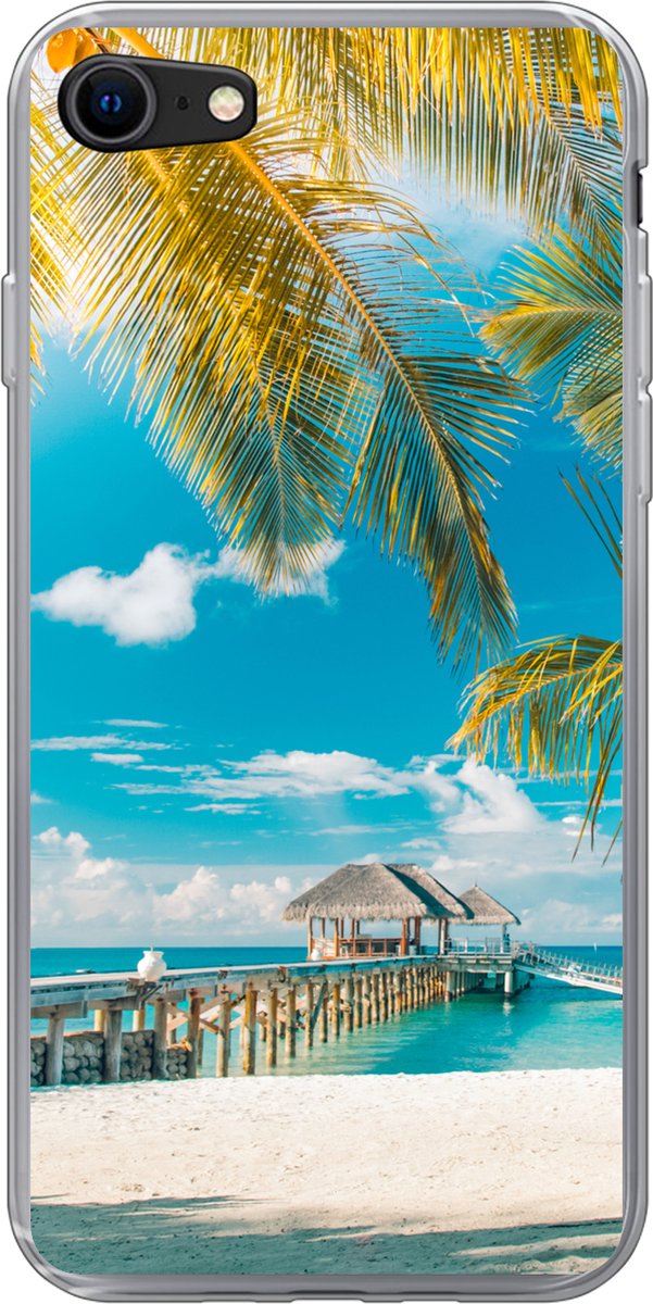 Telefoonhoesje Geschikt voor iPhone 7 hoesje - Tropisch - Strand - Palmboom - Siliconen Telefoonhoesje Telefoonhoesje